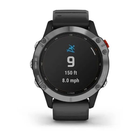 Смарт-часы Garmin fenix 6 Solar серебристые с черным ремешком