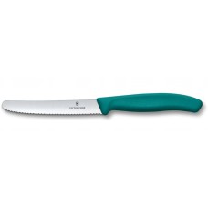 Ніж кухонний Victorinox SwissClassic 11см, серрейтор, заокруглений, зелений