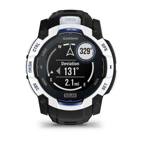 Смарт-годинник Garmin Instinct 3 (50 мм) Solar білий камінь/чорний/синя блискавка
