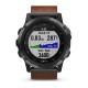 Смарт-годинник Garmin Fenix 5X Plus Sapphire сірий з коричневим шкіряним ремінцем
