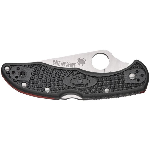 Ніж Spyderco Delica 4, Thin Red Line, напівсерейтор black (C11FPSBKRD)
