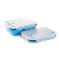 Ланчбокс складаний з кришкою-засувкою та ловилкою блакитний СИЛА (350 мл/350 мл/650 мл))