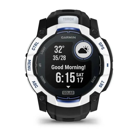 Смарт-годинник Garmin Instinct 3 (50 мм) Solar білий камінь/чорний/синя блискавка