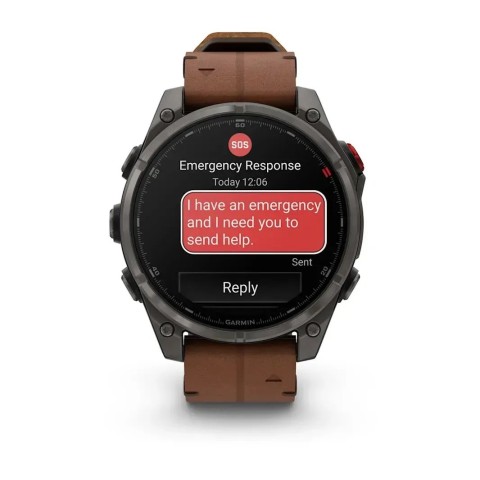 Смарт-часы Garmin fenix 8 Pro AMOLED (47 мм) Sapphire карбоново-серый DLC титан с каштановым кожаным ремешком