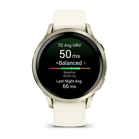 Смарт-годинник Garmin Venu 4 (41 мм) місячне золото з силіконовим ремінцем кольору слонової кістки