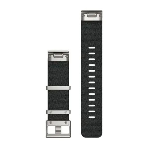 Ремінці для годинника Garmin QuickFit 22 нейлонові жаккардового плетіння, чорні зі сріблястою фурнітурою