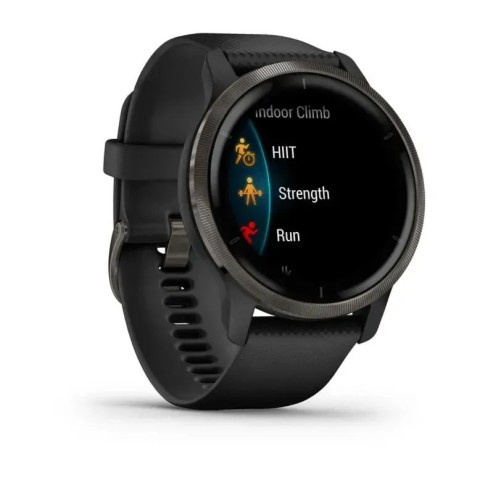 Смарт-часы Garmin Venu 2 черные с черным безелем и кожаным ремешком