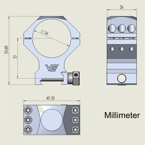 Кільця Vector Optics X-Accu 34 мм Weaver середні
