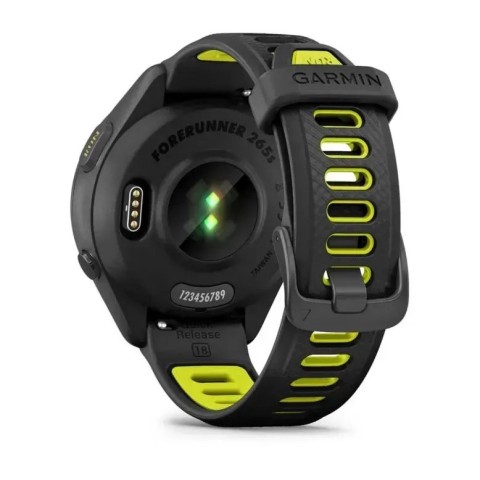 Смарт-годинник Garmin Forerunner 265s з чорним корпусом та чорним/жовтим силіконовим ремінцем