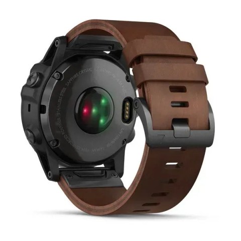 Смарт-годинник Garmin Fenix 5X Plus Sapphire сірий з коричневим шкіряним ремінцем