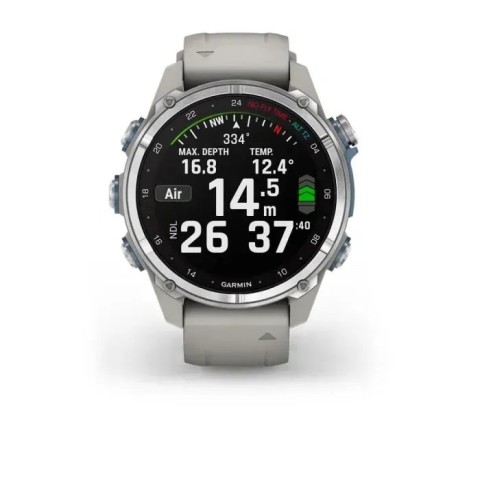 Смарт-годинник Garmin Descent Mk3 (43 мм) із нержавіючої сталі з силіконовим туманно-сірим ремінцем