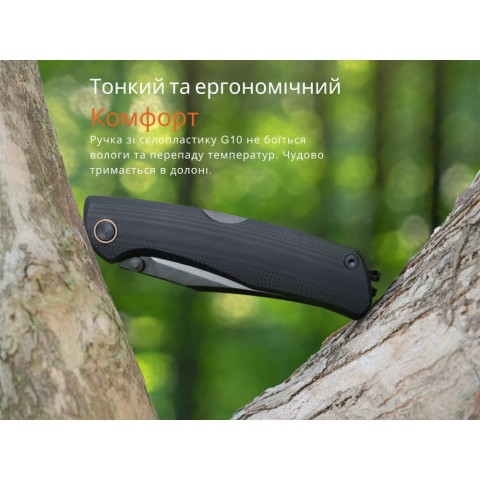 Ніж складаний туристичний Ruike P882-B, (8.5 см) 12С27 /  G10 чорний