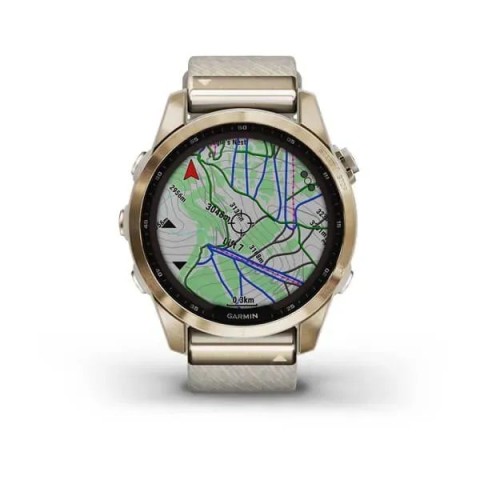 Смарт-часы Garmin fenix 7S Sapphire Solar кремово-золотистые титановые с нейлоновым ремешком кремового цвета