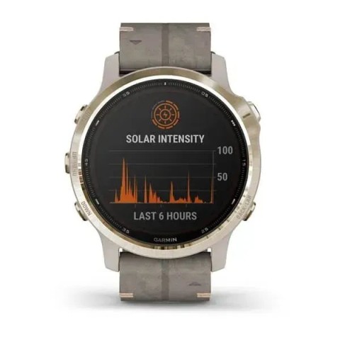 Смарт-часы Garmin fenix 6S Pro Solar Edition светло-золотистые с серым замшевым ремешком