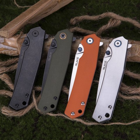 Ніж складаний туристичний Ruike P801-J, (8.6 см) 14C28N /  G10 помаранчевий