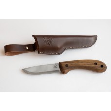 BSH 2 Ніж Bushcraft із вуглецевої сталі з горіховою ручкою зі шкіряною оболонкою
