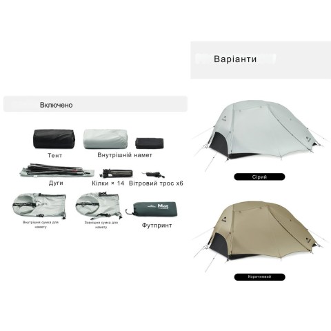 Намет двомісний ультралегкий Naturehike Star River UL CNK2450WS022, сірий