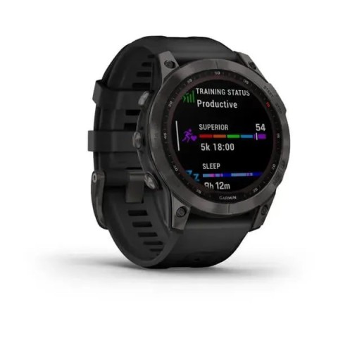 Смарт-годинник Garmin fenix 7 Sapphire Solar чорний титановий DLC з чорним ремінцем