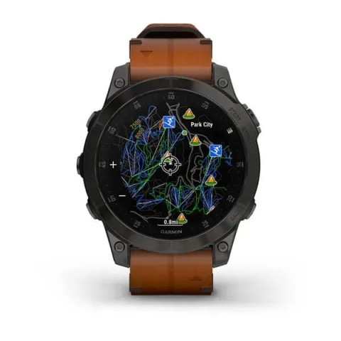 Смарт-годинник Garmin epix Gen 2 Sapphire чорний титановий з каштановим шкіряним ремінцем