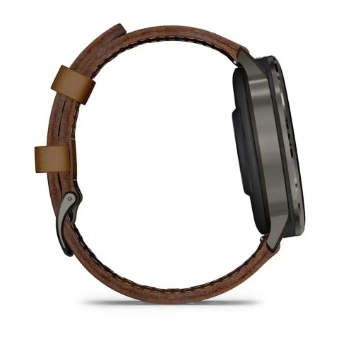Смарт-годинник Garmin Venu 4 (45 мм) сланцевий з чорним силіконовим ремінцем та коричневим шкіряним