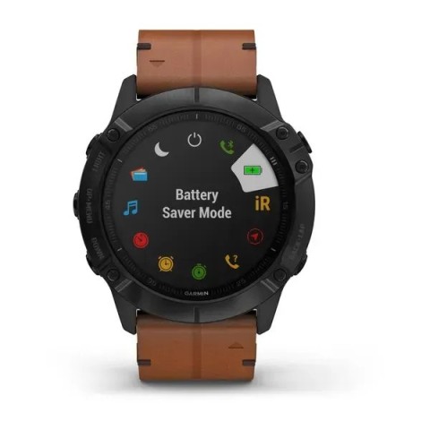 Смарт-часы Garmin fenix 6X Sapphire Edition черные DLC с каштановыми кожаным ремешком