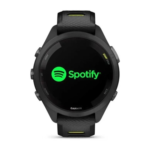 Смарт-часы Garmin Forerunner 265s с черным корпусом и черно-желтым силиконовым ремешком