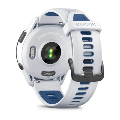 Смарт-годинник Garmin Forerunner 265 з чорним безелем, білим корпусом та білим/синім силіконовим ремінцем