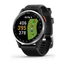 Смарт-годинник Garmin Approach S44 зі сріблястим алюмінієвим безелем та чорним ремінцем