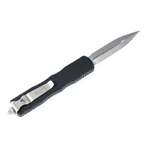 Ніж Microtech Dirac Delta D/E OTF, stonewash клинок, чорне руків'я