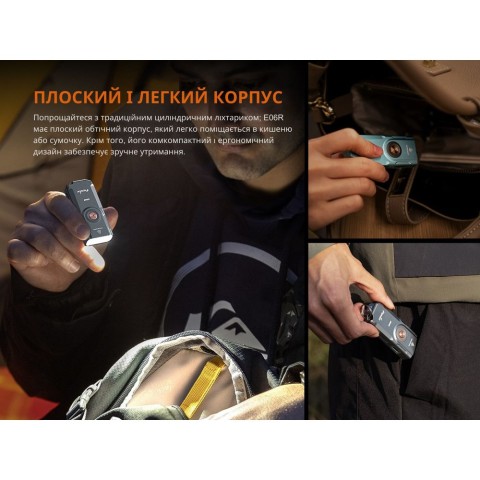 Ліхтар наключний Fenix E06R сірий