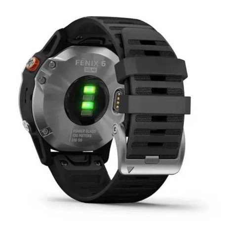 Смарт-часы Garmin fenix 6 Solar серебристые с черным ремешком
