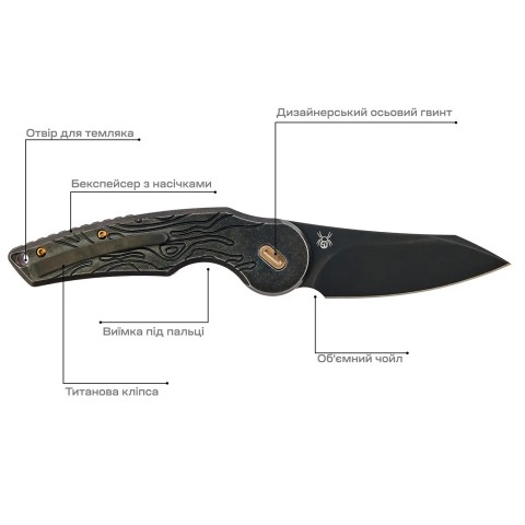 Нож Fox Jupiter Black Blade Titanium, PVD Stone Washed ц:black