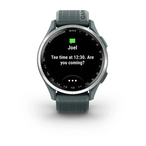 Смарт-годинник Garmin Approach S44 зі сріблястим алюмінієвим безелем та сірим ремінцем