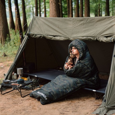 Спальний мішок з капюшоном Naturehike M320 CNK2350WS023, зелений камуфляж, лівий