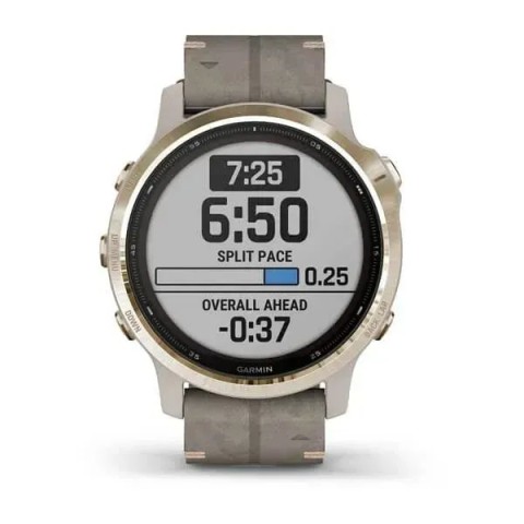 Смарт-часы Garmin fenix 6S Pro Solar Edition светло-золотистые с серым замшевым ремешком