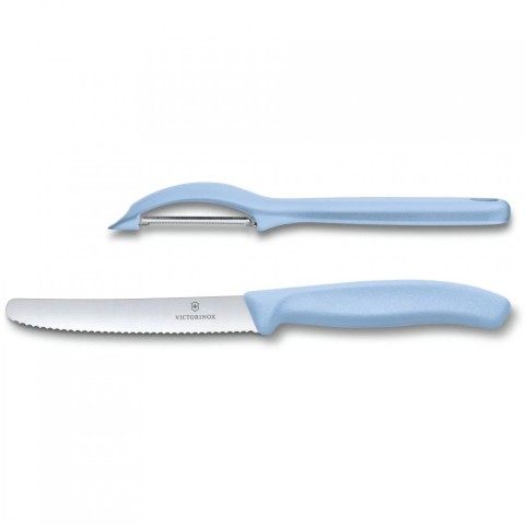 Набір кухонний Victorinox SwissClassic Paring Set 2шт з блакит. ручкою (ніж, овочечистка Universal) у подар.упак.