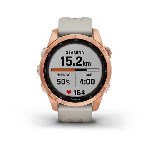 Смарт-годинник Garmin fenix 7S Solar рожево-золотистий зі світло-пісочним ремінцем