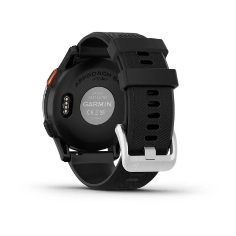 Смарт-годинник Garmin Approach S44 зі сріблястим алюмінієвим безелем та чорним ремінцем