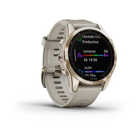 Смарт-годинник Garmin fenix 7S Sapphire Solar кремово-золотистий титановий зі світло-пісочним ремінцем