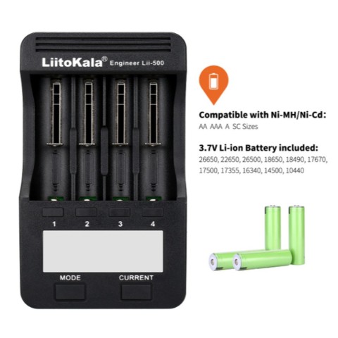 Зарядний пристрій Liitokala Lii-500, 4 канала, Ni-Mh/Li-ion, 220V/12V, Powerbank, Test, LCD, Box