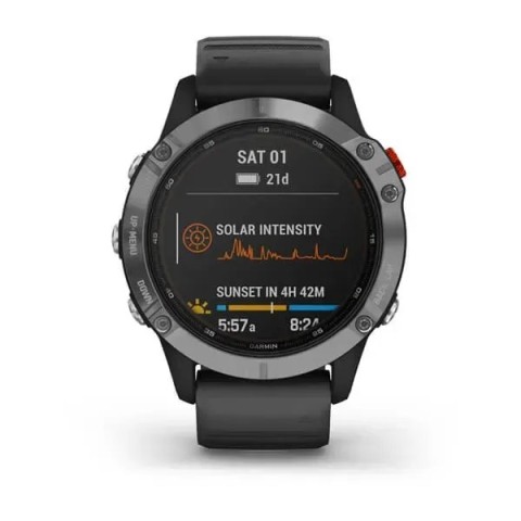 Смарт-часы Garmin fenix 6 Solar серебристые с черным ремешком