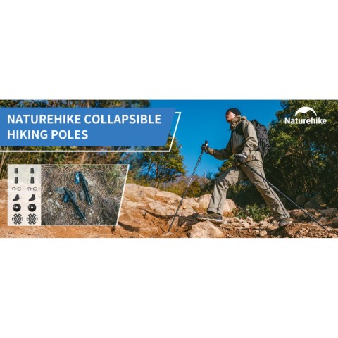 Комплект із п'ятисекційних складаних трекінгових палиць Naturehike CNK2450DS013 Gale Pro, 115-135 см, 2 шт, чорні