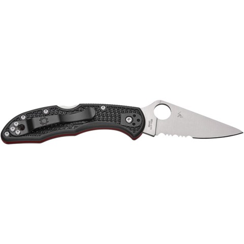 Ніж Spyderco Delica 4, Thin Red Line, напівсерейтор black (C11FPSBKRD)