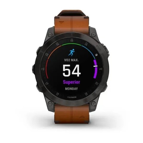 Смарт-годинник Garmin epix Gen 2 Sapphire чорний титановий з каштановим шкіряним ремінцем