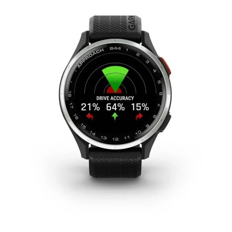 Смарт-годинник Garmin Approach S44 зі сріблястим алюмінієвим безелем та чорним ремінцем