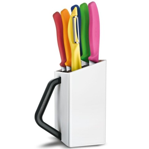 Набір кухонний Victorinox SwissClassic Utility Block 6шт з кольор. ручками з підставкою (5 ножій, овочечистка)