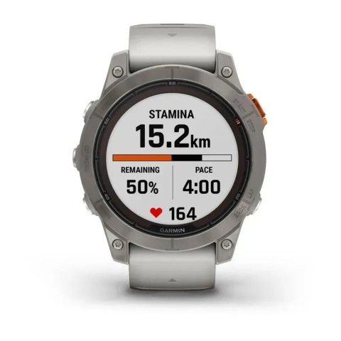 Смарт-годинник Garmin fenix 7 Pro Sapphire Solar Edition титановий з туманно-сірим/темно-помаранчевим ремінцем