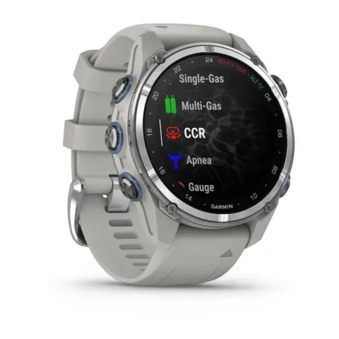 Смарт-годинник Garmin Descent Mk3 (43 мм) із нержавіючої сталі з силіконовим туманно-сірим ремінцем