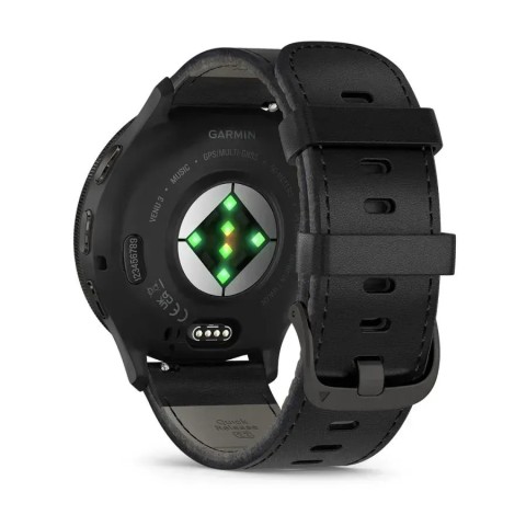Смарт-годинник Garmin Venu 3 чорний зі сланцевим сталевим безелем і шкіряним ремінцем