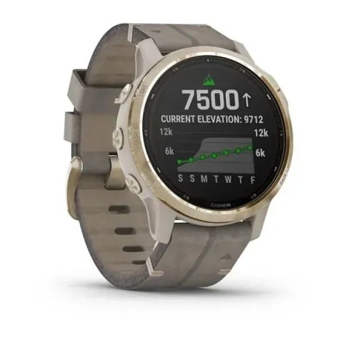Смарт-часы Garmin fenix 6S Pro Solar Edition светло-золотистые с серым замшевым ремешком